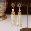 Brincos de Pérola Shijia Estilo Celebridade Agulha de Prata S925 Brincos Longos Elegantes Femininos Brincos Feitos à Mão com Contas