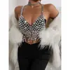 AYJ Joyería acrílica sexy moderna europea y americana con pedrería colorida, colgantes de cristal, cadena de pecho con borlas, cadena de cintura hueca, cadena corporal