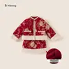 Conjunto de Ano Novo para Meninas Jaqueta Top Acolchoada de Algodão Espessado Estilo Tradicional com Saia Peluda Conjunto de Duas Peças para Bebê Infantil
