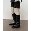 Primer Encuentro Ji Botas Largas de Gamuza Adelgazantes Botas para Mujer Punta Redonda Botas Arrugadas 2026 Otoño/Invierno Nuevas Botas Vaqueras Retro de Media Pantorrilla