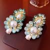 Pendientes de plata con forma de aguja, diamante, retro, perla, flor, industria pesada, pendientes de moda personalizados, ligeros, de lujo, de alta gama, nuevos pendientes