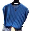 Chaleco de Punto Casual Americano de Calado a Rayas sin Mangas con un Toque Moderno y de Alta Gama, Cuello Redondo para Mujer, Transfronterizo