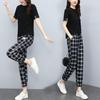 Verão 2025 Nova Moda Casual Feminina Celebridade da Internet Conjunto de Duas Peças Xadrez Elegante Redutor de Idade Roupa da Moda