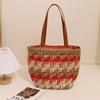 Bolsa de Palha Retro com Padrão de Ondas de Um Ombro, Nova Bolsa Trançada Versátil Color-Blocking de Grande Capacidade, Bolsa de Praia Estilo Férias na Beira-Mar