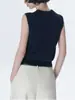 Estilo de atuendo/Estilo universitario Chaleco de punto sin mangas con cuello polo para mujer, Top versátil retro de verano