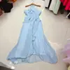 Novo Produto de Nicho Europeu e Americano Nanyou, Realçador de Branco e Elegante, Vestido Irregular com Babados Plissados e Amarração