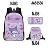 Mochila escolar 3D Kuromi Kuromi, nueva mochila con estampado de Sanrio, bandolera y estuche para lápices de tres piezas.
