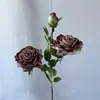 Flores Artificiales para Uso en Bodas, Rosas al por Mayor Transfronterizas, Flores Falsas, Rosas de 3 Cabezas con Borde Tostado, Flores Artificiales para Arreglo de Escenas, Flores de Seda