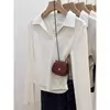Camiseta de algodón puro estilo coreano con cuello polo y manga larga para mujer, nuevo modelo de primavera, hombro normal, corte ajustado, cintura fruncida, top básico
