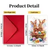Tarjeta de Saludo de Pascua Nueva Transfronteriza con Juego de Sobres, Tarjeta de Mensaje Creativa con Elementos de Conejito, Huevo y Pascua