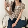 En Stock Camisa de Cuadros con Capucha y Cordón Casual de Trabajo Coreana Chic Dongdaemun 2026 Nueva para Mujer