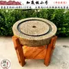 Bandeja de chá de mó de pedra mesa de chá mó antiga bandeja de chá de grés antigo conjunto de chá suporte de madeira mesa de pedra de moagem combinação de banco de pedra ornamentos