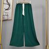 Pantalones de pijama de algodón y seda para mujer, estilo fino de verano, talla grande, pantalones de pierna ancha de cintura alta, adecuados para usar en exteriores, pantalones de playa de seda de algodón artificial, pantalones para casa