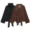 Comercio exterior colección de otoño 2026: Moda femenina estilo europeo y americano, chaqueta casual, de corte holgado, versátil, de color liso, con cuello y cinturón