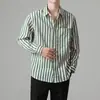 Camisa Social Masculina de Seda Gelada com Listras Verticais para Primavera e Outono de 2026, Nova Camisa Casual Tendência Estilo Coreano de Primavera