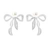 Pendientes apilados con lazo de metal y perlas de imitación, estilo retro, de estilo europeo y americano, para mujer.