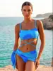 Traje de baño bikini tie-dye transfronterizo europeo y americano 2027 para mujer, conjunto de tres piezas con falda de malla, bikini separado, traje de baño Amazon