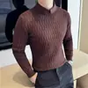 Atacado do fabricante outono e inverno malha macia texturizada listra vertical polo shirt suéter casual de negócios gola de lapela para homens