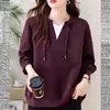 Moletom Feminino Outono e Inverno Sem Capuz Ombro Normal Manga Longa Estilo Europeu Solto Estilo Preguiçoso Camada Base Roupa Íntima Top Estiloso Tendência