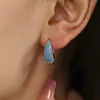 Aretes de círculo de circonita colorida azul turquesa de noria aretes de temperamento aretes para el trabajo acero inoxidable chapado en oro de 18 quilates