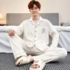 Pijama nuevo de algodón nube para hombre de manga larga talla grande 2026, corte holgado, ropa de estar casual con solapa nueva para primavera/otoño