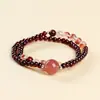 Pulsera de Doble Círculo con Piedras de la Fortuna de Ágata Roja Granate Natural y Cristal de Fresa para Atraer el Amor, Joyería de Nicho, Venta Directa en Transmisión en Vivo