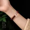 Novo Bracelete de Pau-Rosa Chinês Flor Vermelha Cola Amarela Pagode Cristal Pedra de Uva Acessórios Bracelete de Laço Único Ornamentos Retrô Wenwan