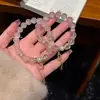 Pulsera Dorada Pastel de Cristal Natural Rosa para Mujer, Pulsera de Lujo Ligero de Nicho de Gama Alta, Nuevo Artículo Caliente 2026