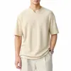 Ropa para Hombre Xintang 2026 Verano Nueva Camiseta Básica Texturizada de Rayas Verticales para Hombre, Camiseta de Manga Corta con Cuello en V para Hombre