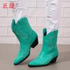 Botas Femininas de Cano Baixo Bordadas de Tamanho Grande para Exportação Novo Ponto Outono Inverno 2023 Wish Amazon Botas de Couro Europeias e Americanas