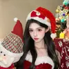 Navidad Año Nuevo Sombrero Rojo de Felpa con Lazo para Mujer Invierno Caperucita Roja Adorable Felpa Ambiente Cuernos Sombrero de Navidad
