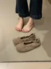 Versión de Piel de Cordero~Estilo Ballet Rollo de Huevo de Lana Zapatos sin Cordones Peludos con Forro Adicional Zapatos Individuales para Mujer Lazo Zapatos Planos para el Trabajo