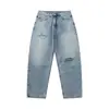 Pantalones Vaqueros Reknat Retro Japonés Azul Hielo Lavados Rasgados Parche Sueltos Cónicos para Hombre Pl2259