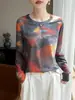 Suéter Base Feminino Malha Fina Gola Redonda Manga Longa Estampa Ombré Solto Fino Primavera/Verão 2026
