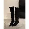 Botas Puntiagudas Plisadas de Tacón Grueso para Mujer 2026 Nuevas Elegantes para Aumentar Altura Adelgazantes Versátiles de Caña Alta Estilo Vaquero Occidental