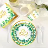 Mm146 Hola Bebé Bronceado Eucalipto Mesa de Cumpleaños para Bebé 8 Personas Set de 4 Piezas Plato de Papel Servilleta de Papel Vaso de Papel