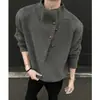 Suéter de Gola Alta Versátil para Outono Masculino, Design Preguiçoso e Legal, Peça de Tricô, Marca Tendência Estilo Coreano, Botões Irregulares, Grosso