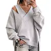 Sudadera holgada de manga larga de color liso con cuello cruzado para mujer, tienda independiente de Amazon transfronteriza europea y americana, otoño e invierno