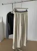 Calça casual de cintura alta com blocos de cor e pernas largas, coleção outono 2026, design com cordão, corte solto, valoriza a silhueta e emagrece, calça longa estilo balão para mulheres