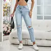 17-Spot-35832 # Moda Ins Versátil Rectos Rasgados de Mezclilla para Mujer Transfronterizos de Amazon Europeos y Americanos