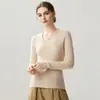 Suéter Feminino de Lã e Cashmere para Outono e Inverno, Malha 12 Fios, Gola U, Manga Longa, Slim Fit, Peça Básica