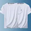 [Sensação de Gelo] Camiseta de Seda Gelada de Verão para Homens, Gola Redonda, Secagem Rápida, Manga Curta, Fina, Respirável, Tecido Elástico, Top Esportivo Masculino
