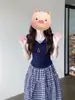 Conjunto de Dos Piezas de Manga Corta Estilo Coreano Tallas Grandes para Mujer, Estilo Universitario de Verano, Falda a Cuadros Elegante y que Favorece la Figura