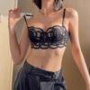 Lencería Sexy de Estilo Francés para Mujer, Sujetador de Encaje Fino Transparente Transpirable, Minimiza Busto Grande, Recoge Senos Laterales, Set de Sujetador