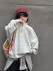 Moletom infantil americano retrô com zíper para o outono, com estampa nas costas, top moderno oversized de ombro caído para bebês e crianças pequenas