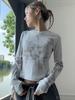 Luvas Casuais Personalizadas de Manga Longa Estampadas Retrô Europeias e Americanas Estilo Millennium Harajuku Primavera Feminino Slim Camisetas
