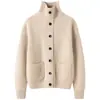 Cárdigan de cachemira 2026 otoño e invierno nuevo estilo para mujer cuello solapa punto acanalado base camisa estilo suave chaqueta pequeña de un solo botón