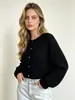 Venta al por mayor transfronteriza desde la fábrica de origen: Cárdigan corto de punto para mujer de otoño e invierno con cuello redondo, botones dorados en forma de corazón y mangas raglán
