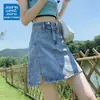 Falda Corta de Mezclilla de Color Claro con Abertura para Mujer, Verano Tendencia Versátil Nueva de Cintura Alta Petite Versátil Falda de Corte A Bodycon
