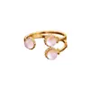 Anel aberto dourado para mulheres com incrustação de cristal rosa, design de luxo leve, conjunto de joias de anéis empilháveis